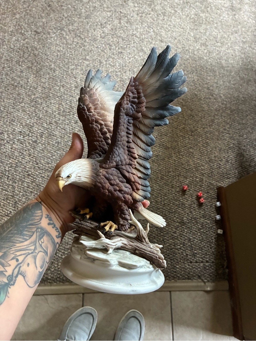 Decorative Brown and White Bald Eagle Figurine - Realistic Bird Statue